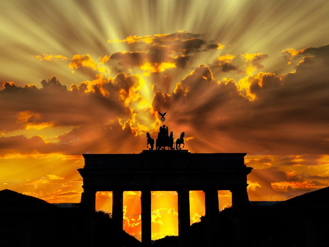 Berlin city skyline and Brandenburg Gate